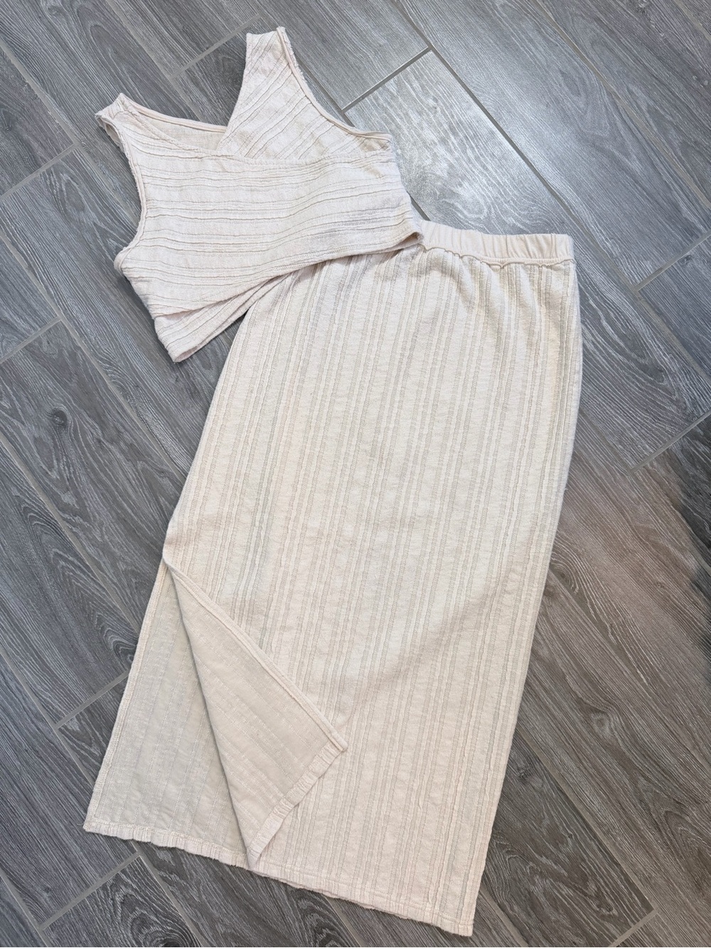 Free People Beach beige/tan long skirt and crop top matching set small